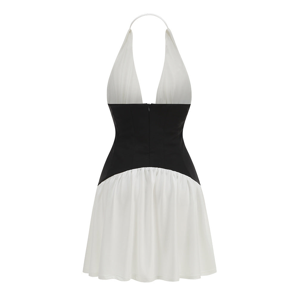 Halter Structured A Line Dress Black White HV2527