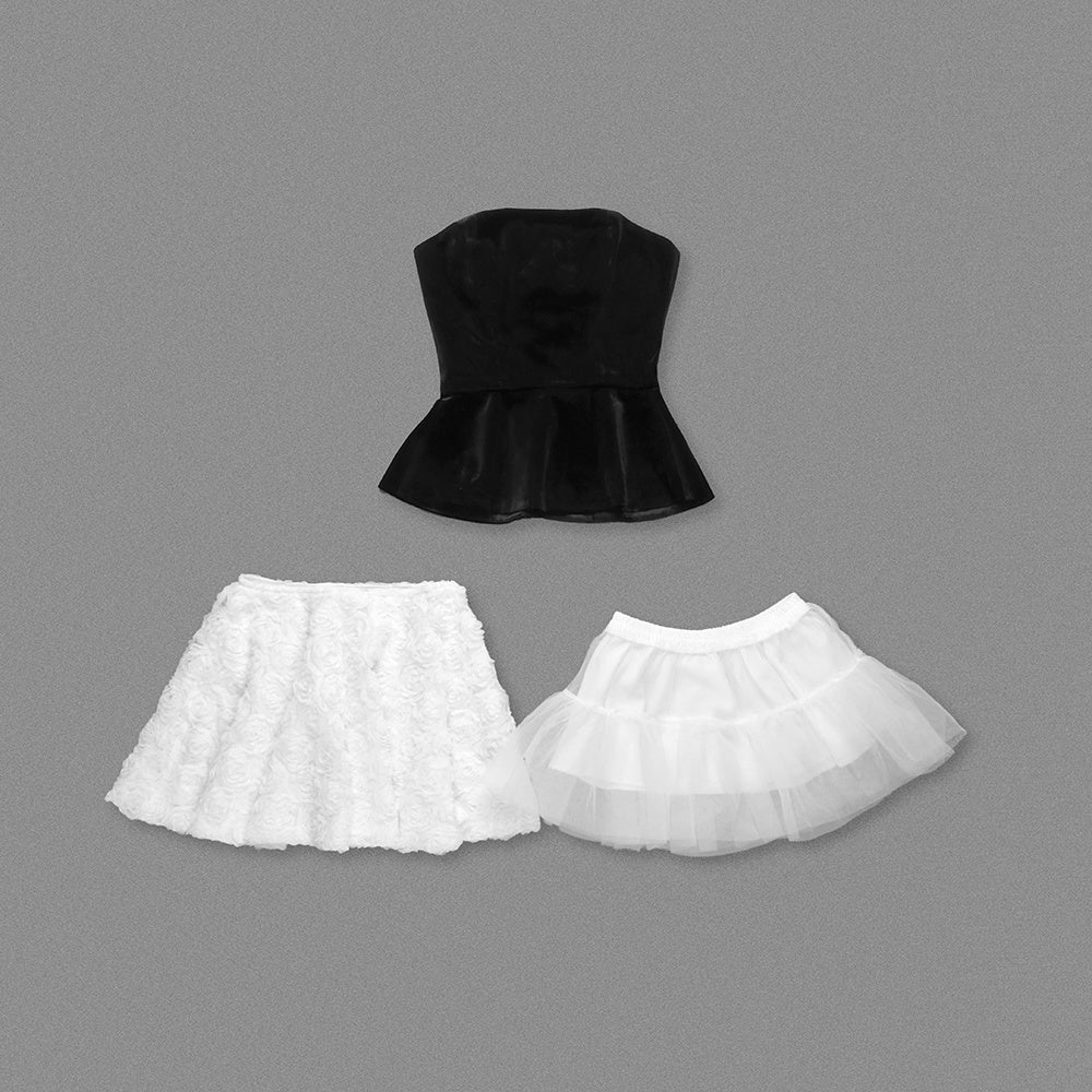 Strapless Corset Floral A Line Velvet Dress Black White HV0006