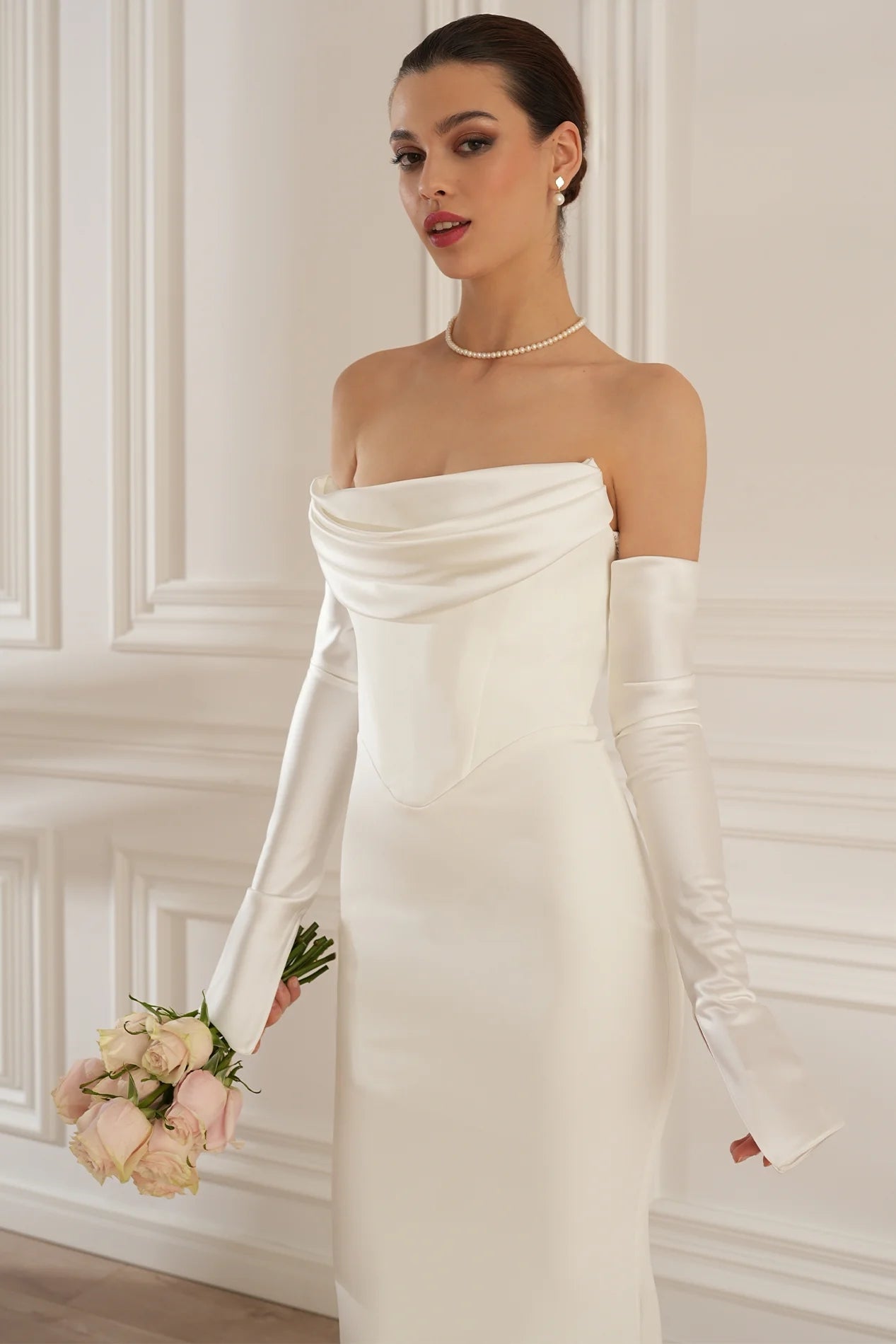 Long Sleeve Strapless Draped Maxi Dress HV2127