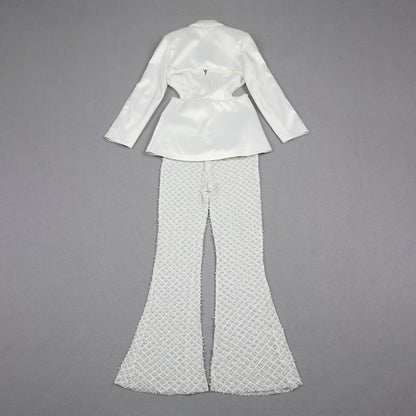 Long Sleeve Pearl Silk Suit White HV9953
