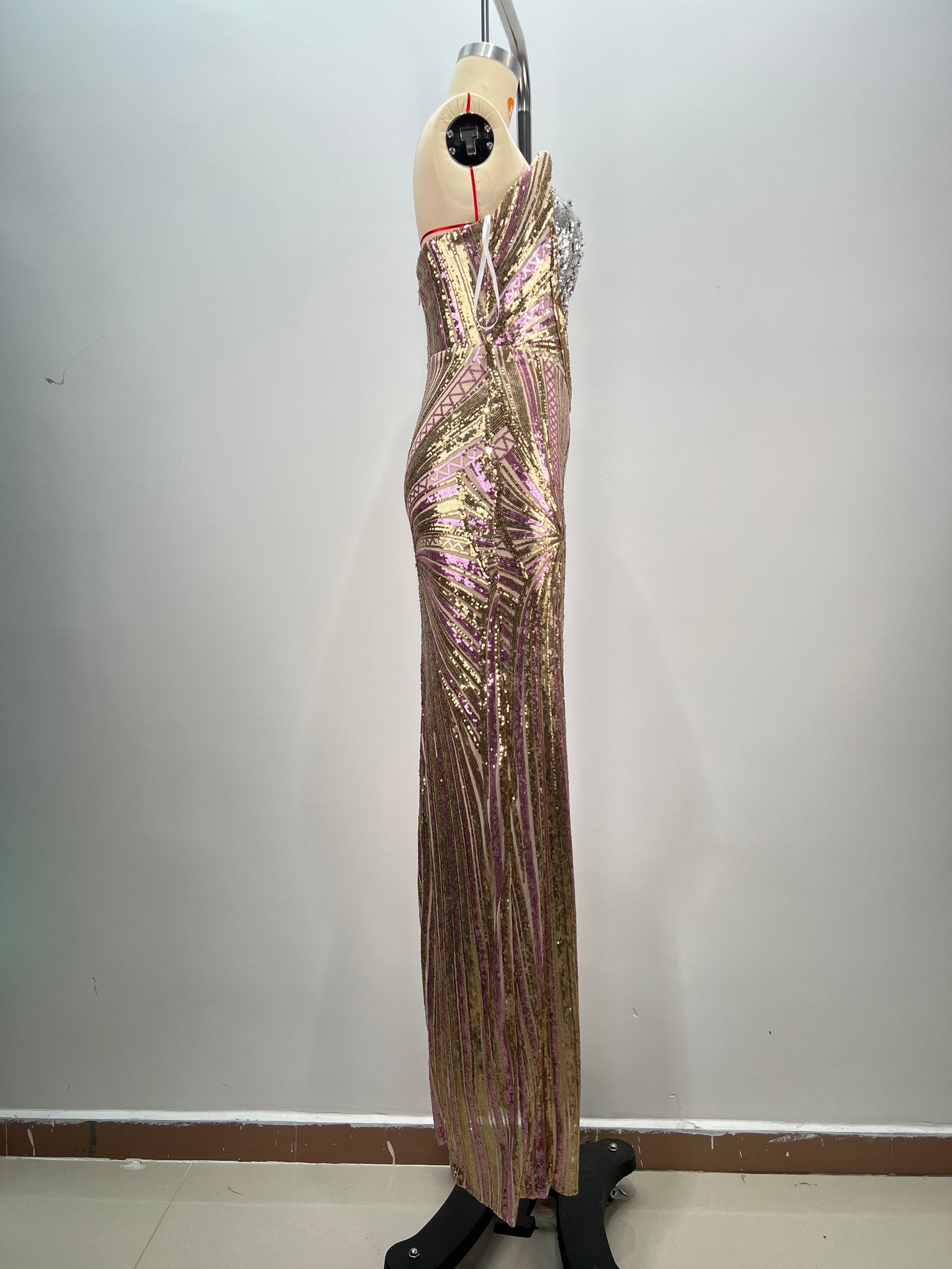 Strapless Sequin Maxi Dress Silver Gold HV1783
