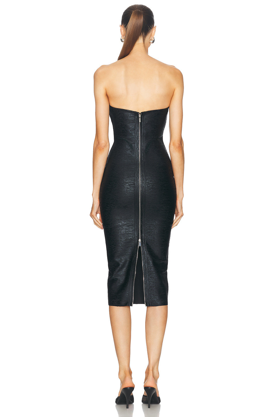 Strapless Woodgrain Foil Print Midi Dress HV3138