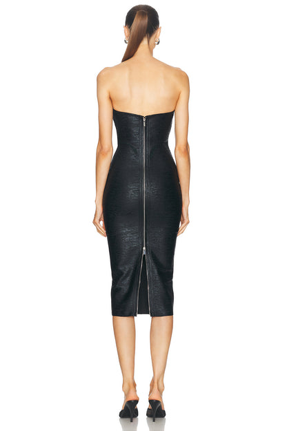 Strapless Woodgrain Foil Print Midi Dress HV3138