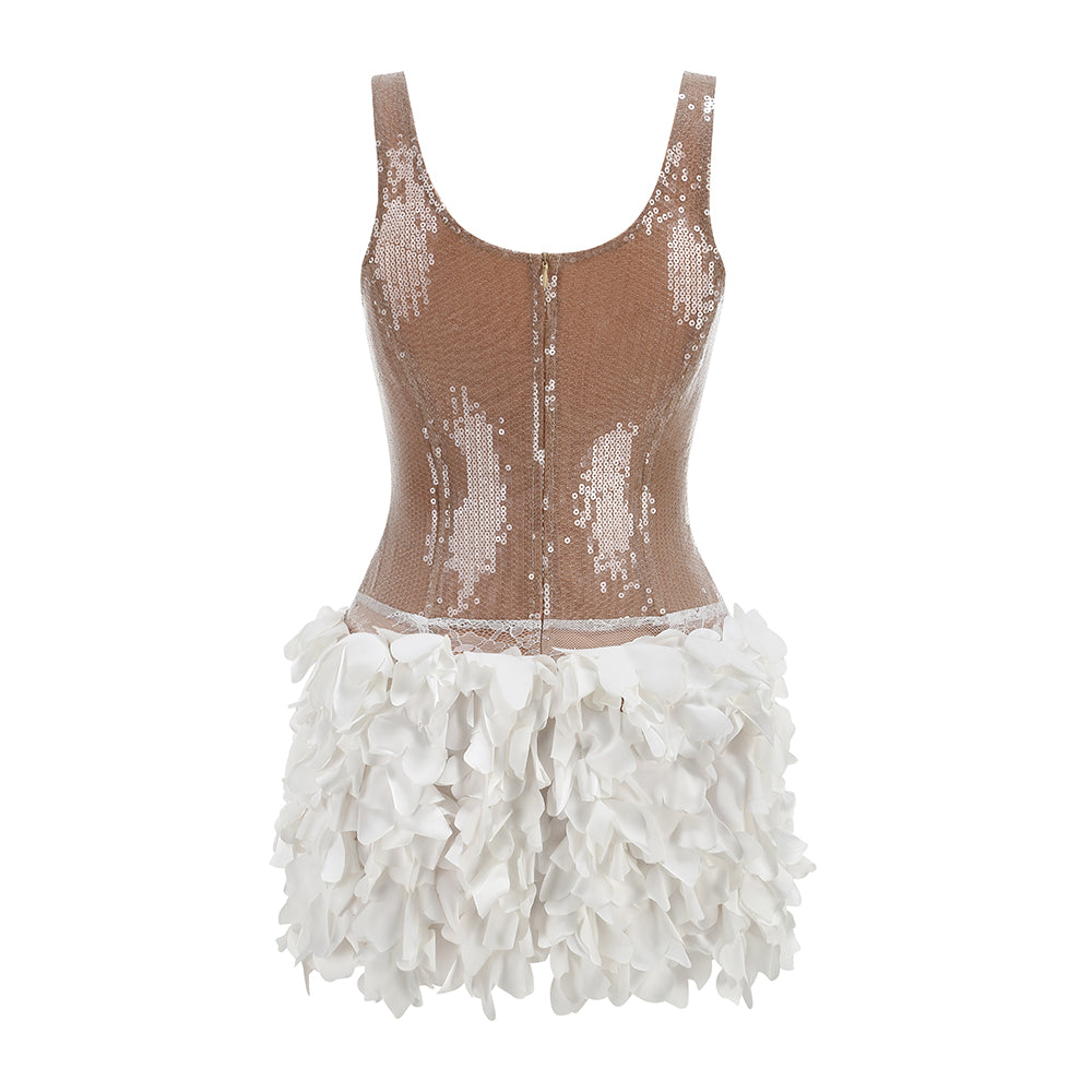 Sequin Petal Dress Gold White HV2947