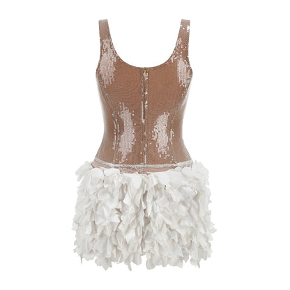 Sequin Petal Dress Gold White HV2947