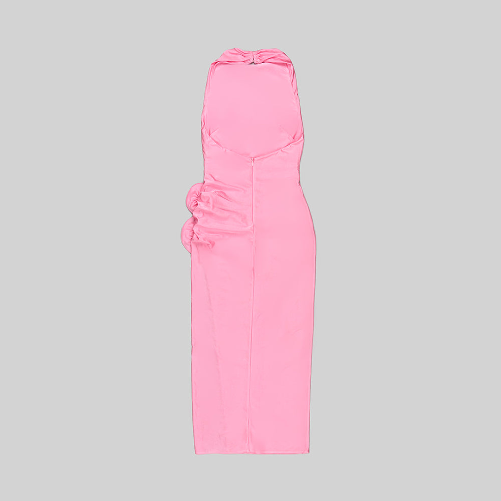 Halter Floral Midi Dress Pink HV9714
