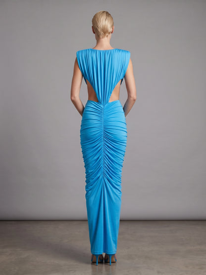 Draped Cut Out Detail Maxi Dress Blue HV3177