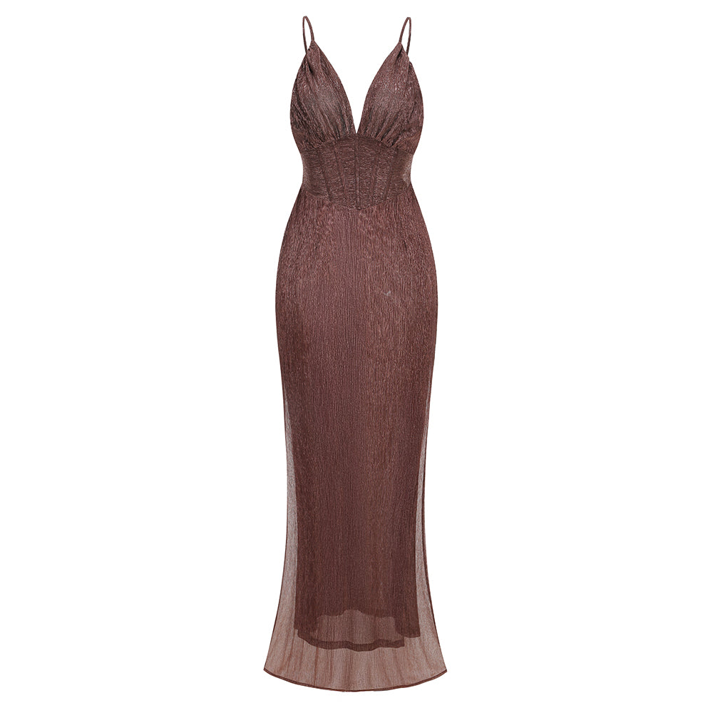 Structured Bustier Maxi Dress Brown HV3216