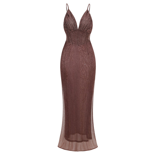 Structured Bustier Maxi Dress Brown HV3216
