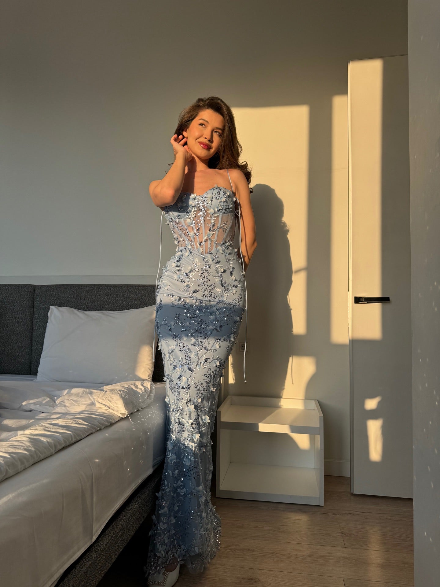 Floral Sequin Structured Bustier Maxi Dress HV3212