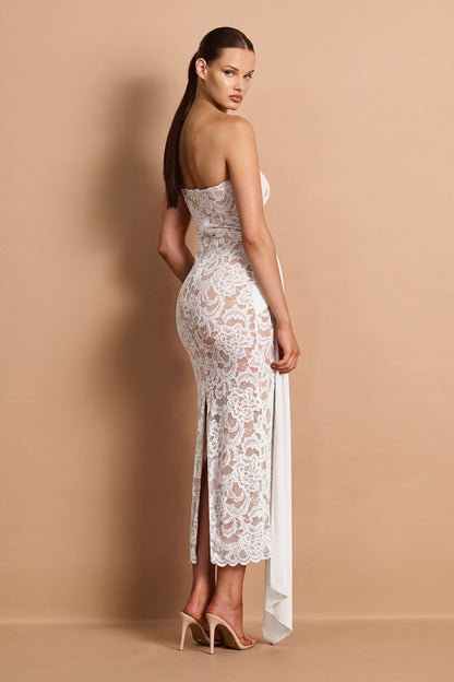 Strapless Scalloped Lace Maxi Dress HV3189