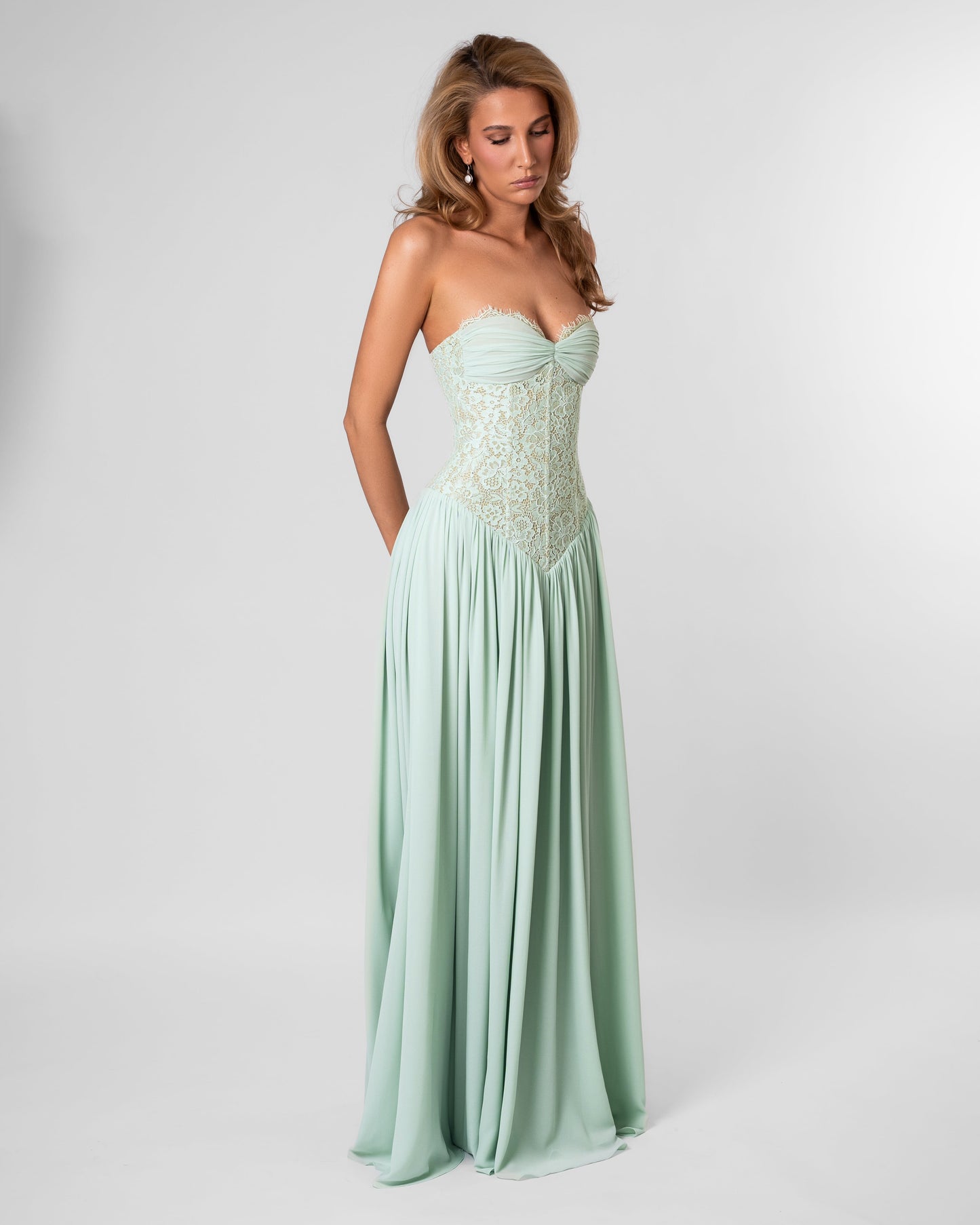 Halter Lace Corset A Line Maxi Dress HV0149