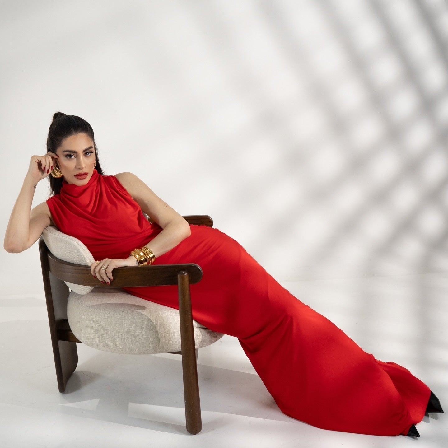 Draped Backless Maxi Dress Red HV0063