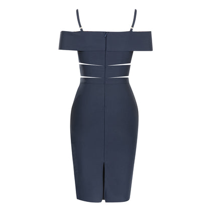 Off Shoulder Cut Out Midi Dress Navy Blue HV9647