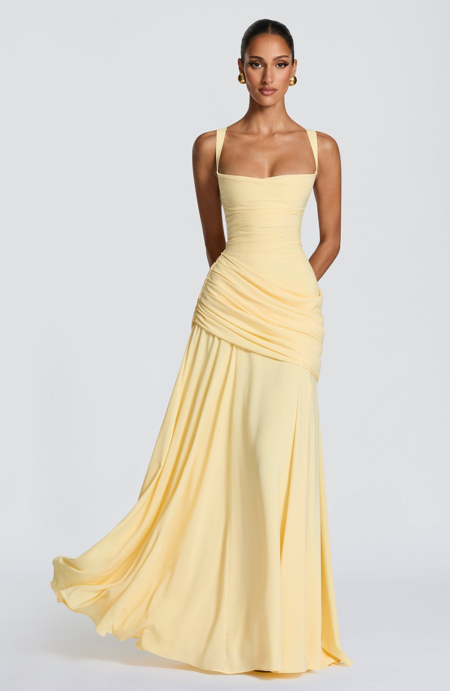 Draped A Line Corset Maxi Dress Yellow HV3154