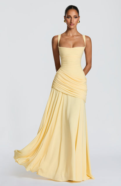 Draped A Line Corset Maxi Dress Yellow HV3154