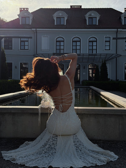 Strappy Lace Maxi Dress Ivory HV0161