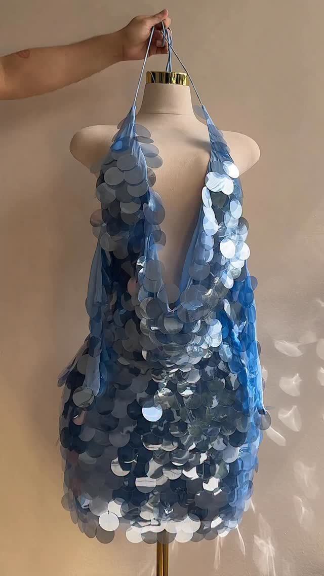 Halter Big Sequin Dress Blue HV2615