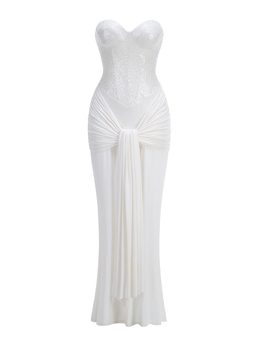 Strapless Sequin Draped Maxi Dress HV2813