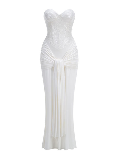 Strapless Sequin Draped Maxi Dress HV2813