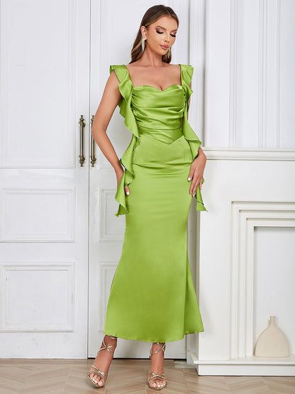 Ruffle Draped Maxi Dress Green HV9607