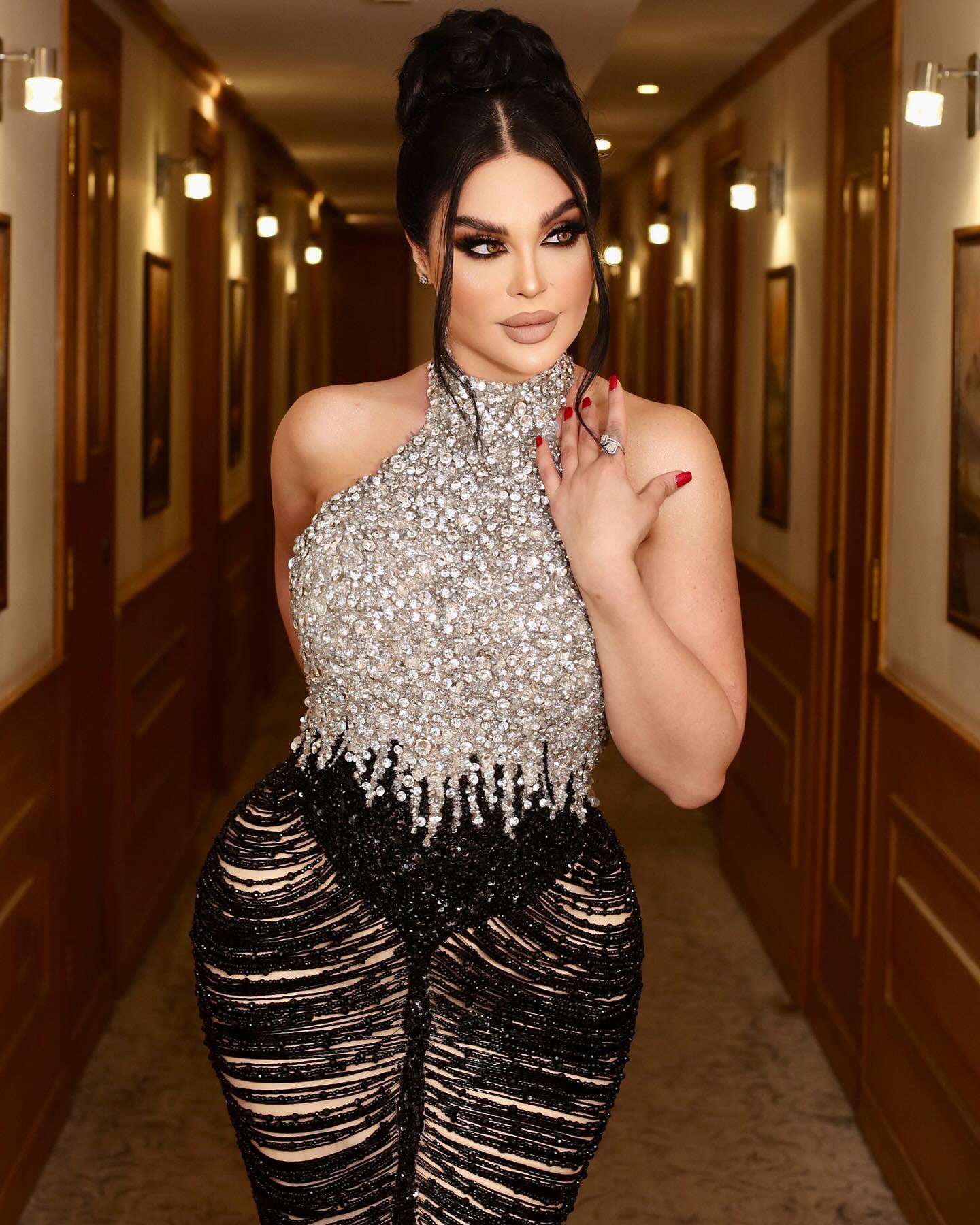Pearl Sequin Tassel Maxi Dress White Black HV2129