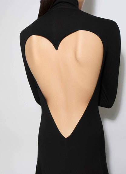 Long Sleeve Heart Cut Out Maxi Dress Black HV0046