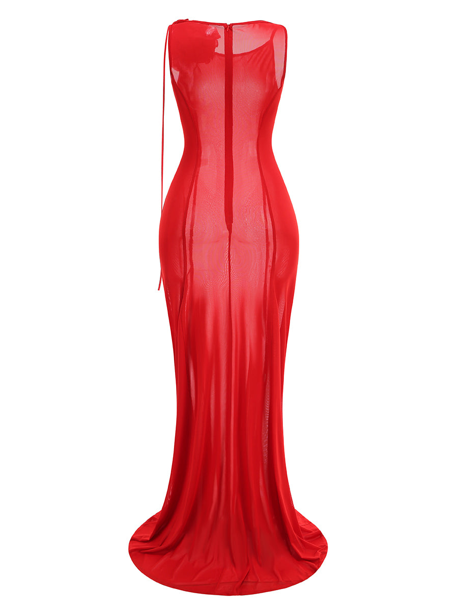Floral Detail Maxi Dress Red