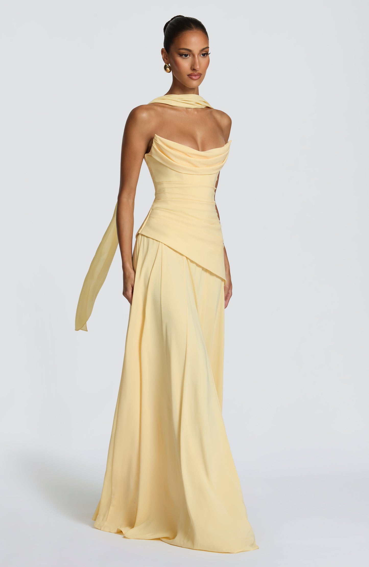 Strapless Draped Corset A Line Maxi Dress HV3184