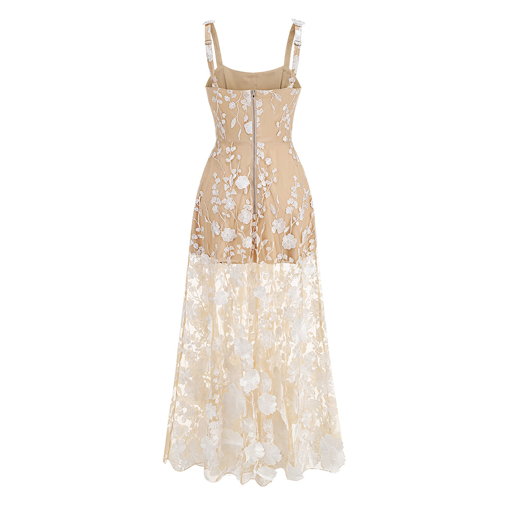 Floral Embroidered Maxi Dress White Nude HV1501