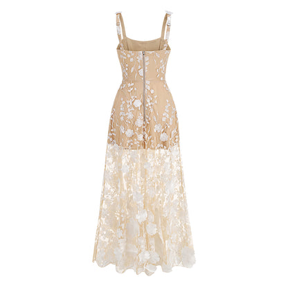 Floral Embroidered Maxi Dress White Nude HV1501