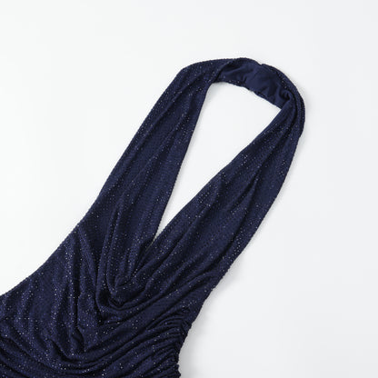 Halter Embellished Backless Maxi Dress Navy Blue HV3183