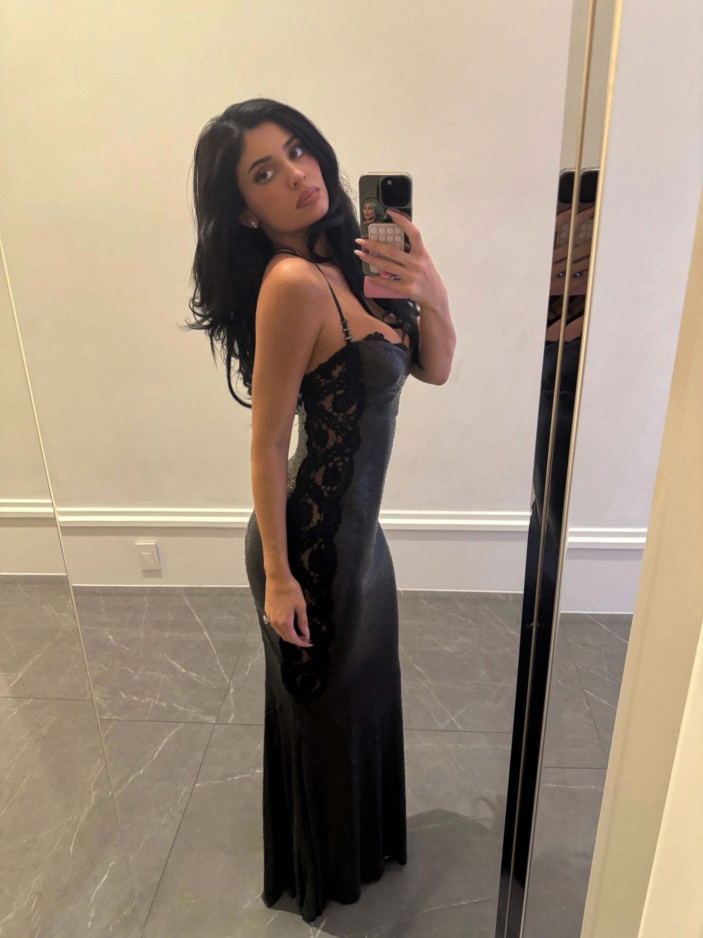 Lace Insert Sparkly Maxi Dress Black HV3106
