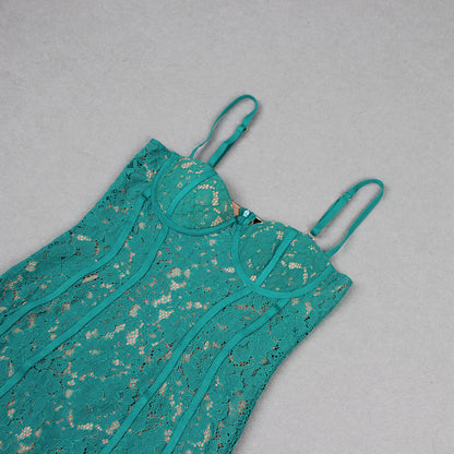 Bustier Detail Lace Midi Dress Green HV9329