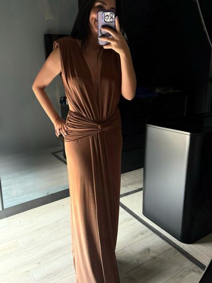 Backless Draped Maxi Dress Brown HV2673