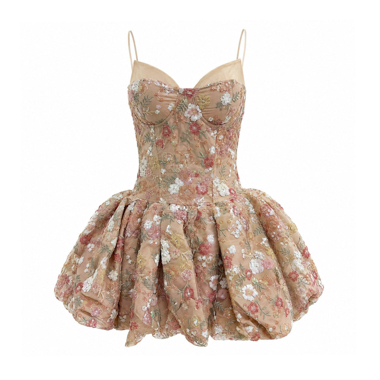 Floral Sequin Bubble Dress Nude HV3080