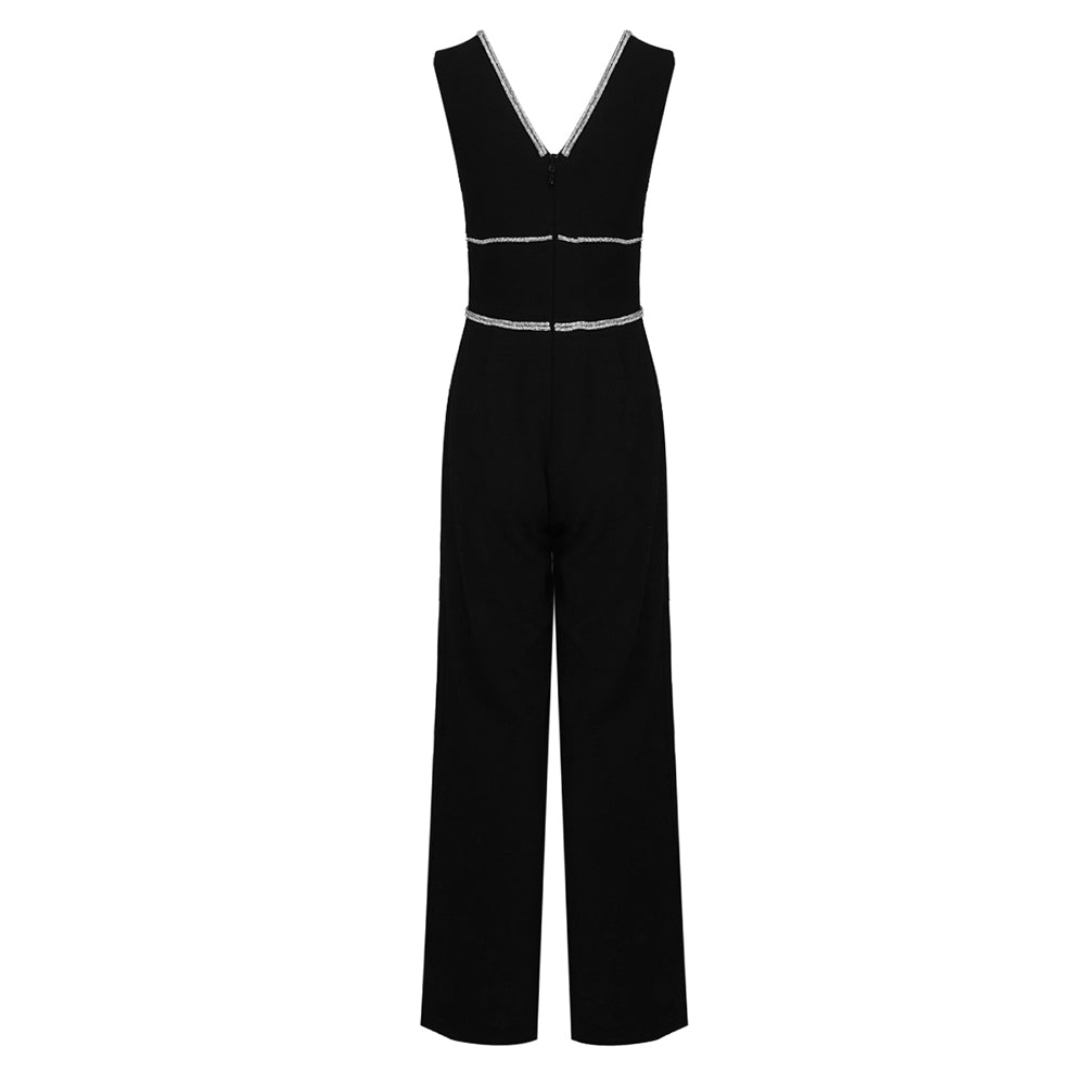 Crystal Trim Jumpsuit Black HV1040