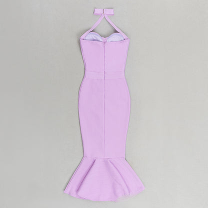 Halter Bustier Mermaid Midi Dress Lavender HV9675