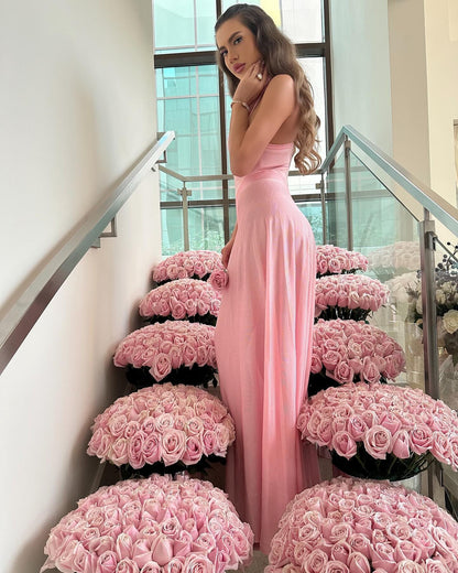 Halter A Line Maxi Dress Pink HV1567