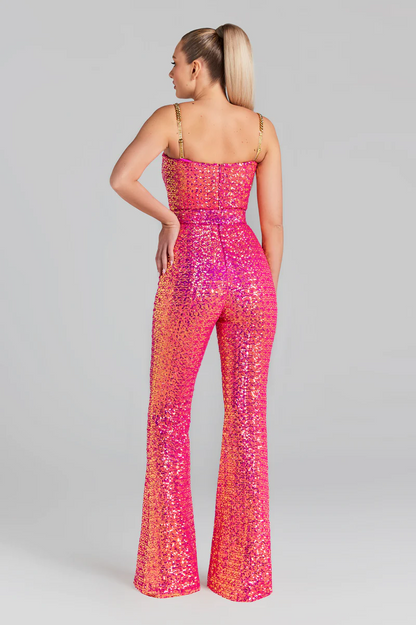 Belt Detail Sequin Jumpsuit Hot HV9977