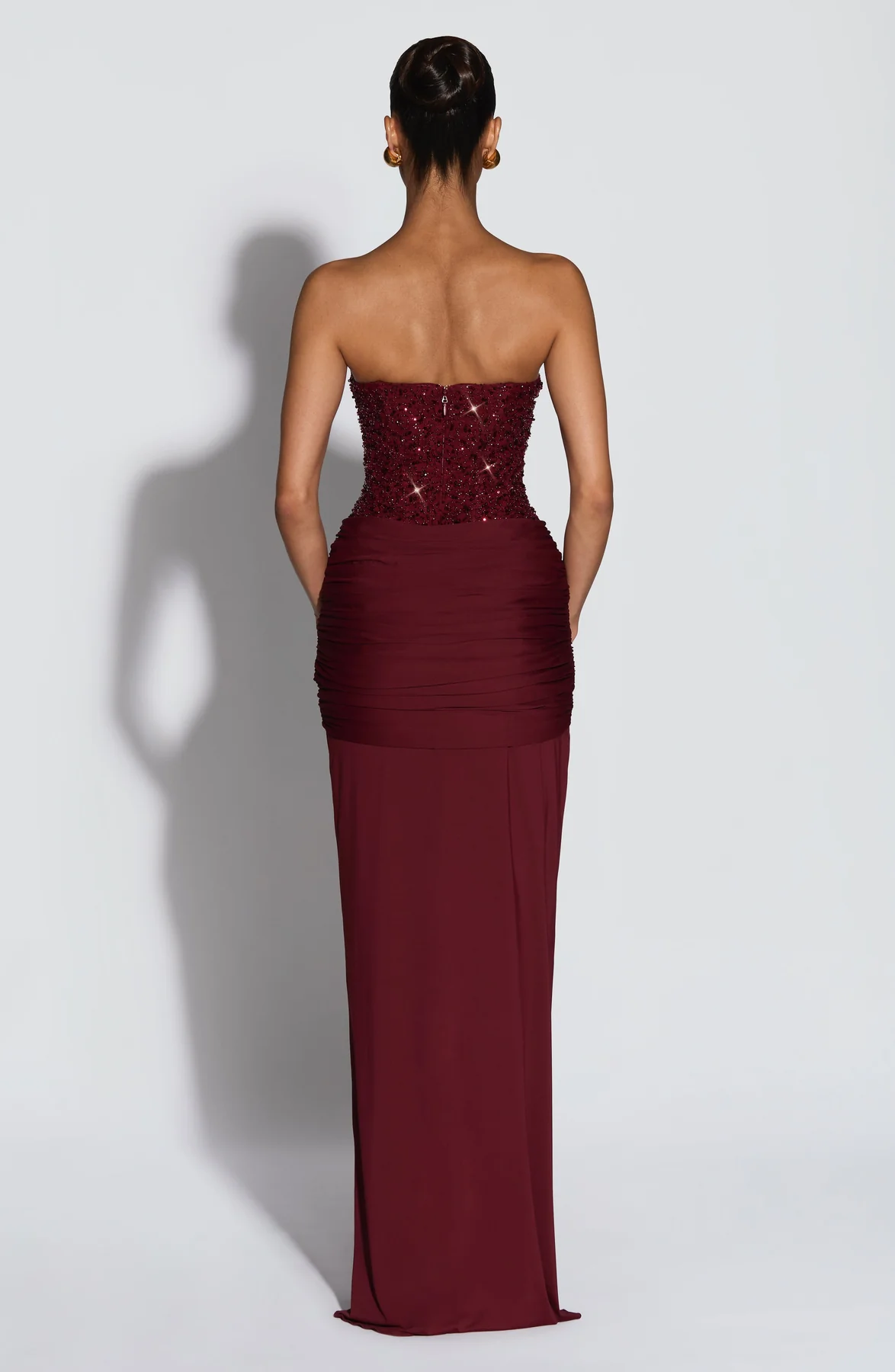 Strapless Sequin Draped Maxi Dress Red HV2813
