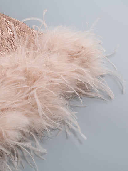 Feather Detail Sequin Dress Pink