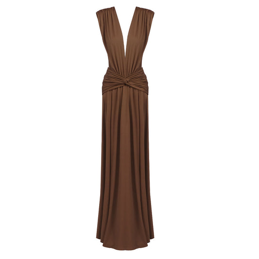 Backless Draped Maxi Dress Brown HV2673