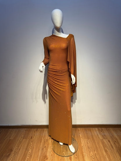 Long Sleeve Sparkly Maxi Dress Orange HV2796