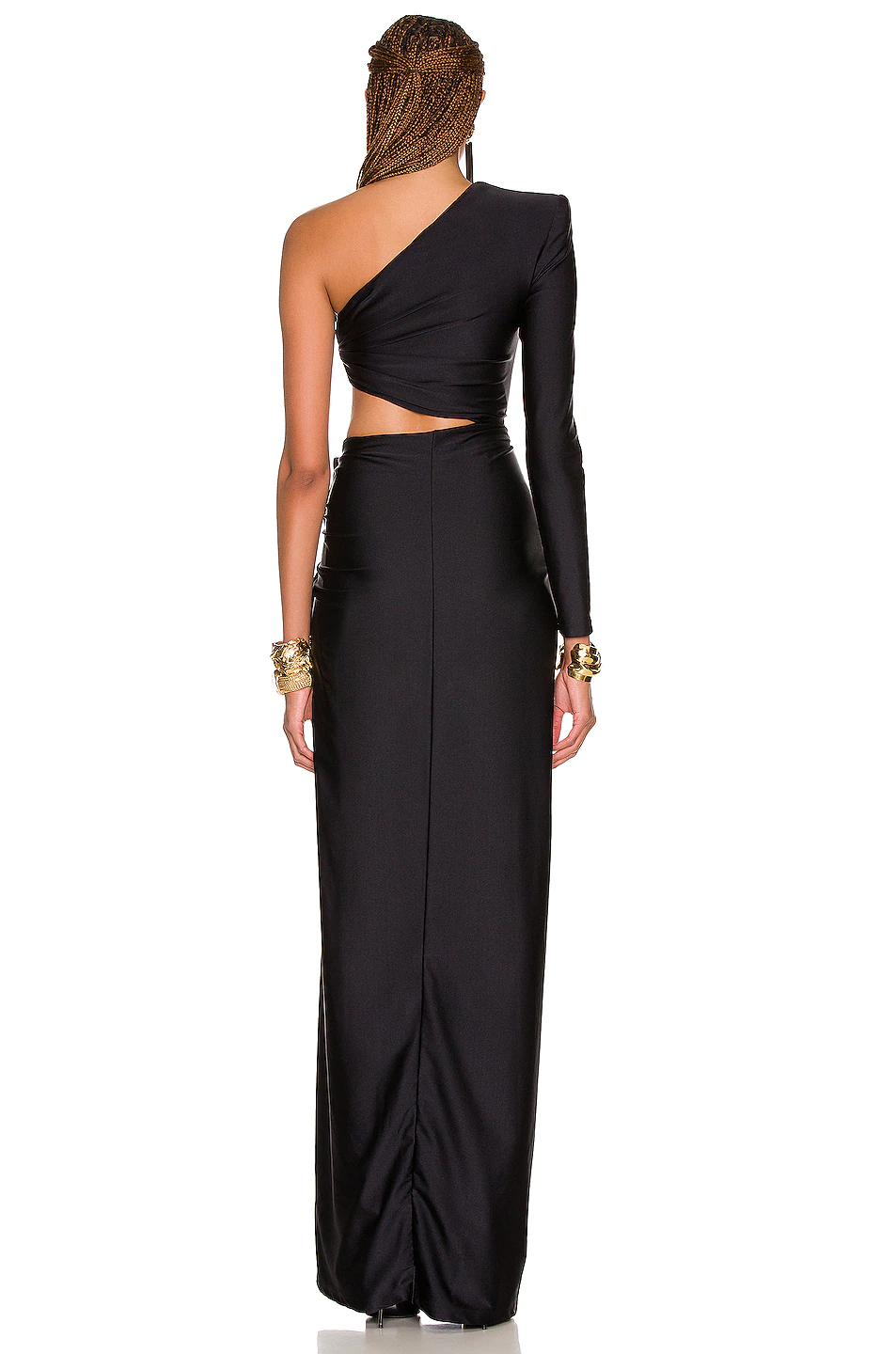 One Sleeve Cut Out Maxi Dress Black HV9025