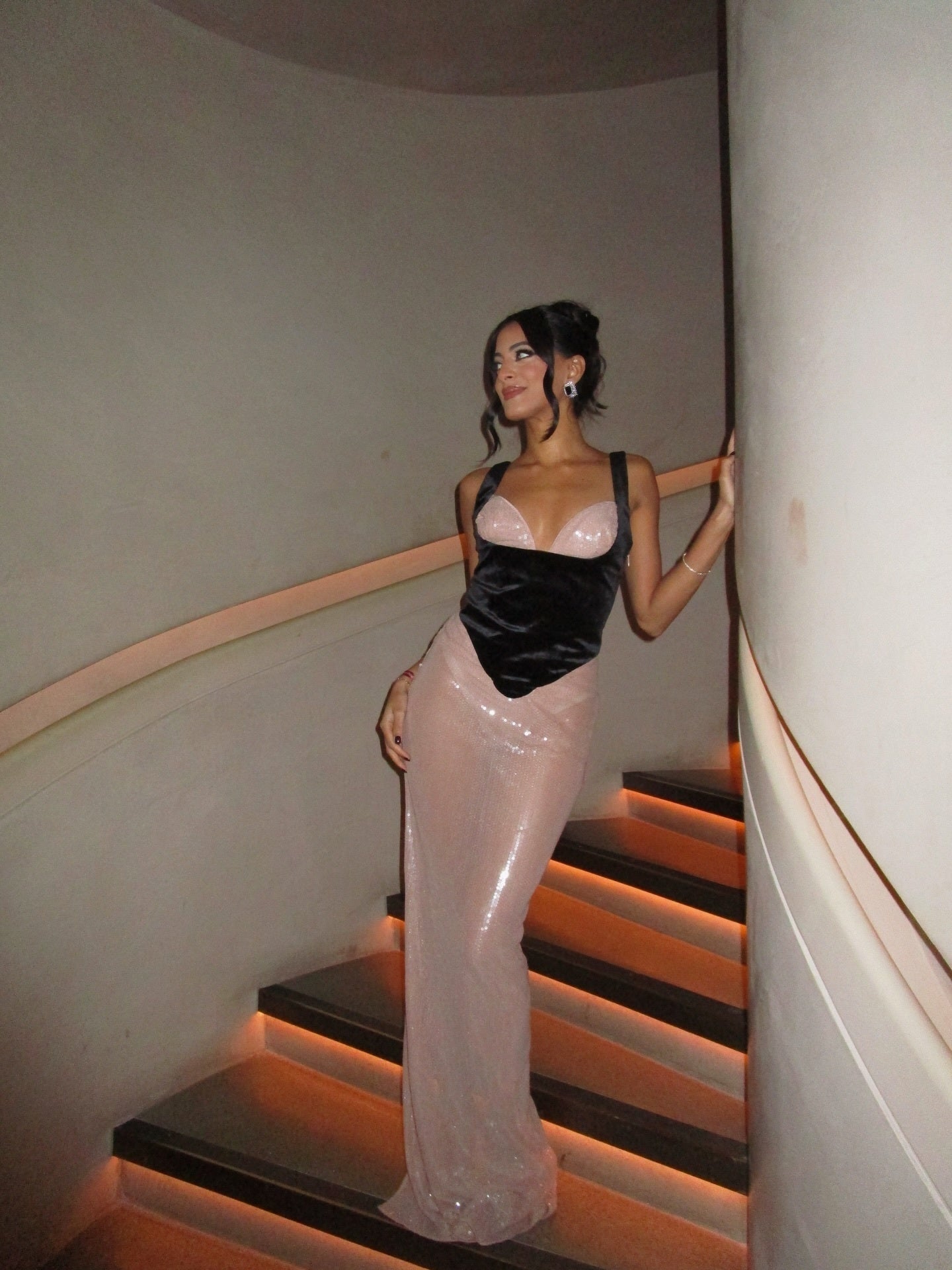 Sequin Bustier Maxi Dress Black Brown HV2810