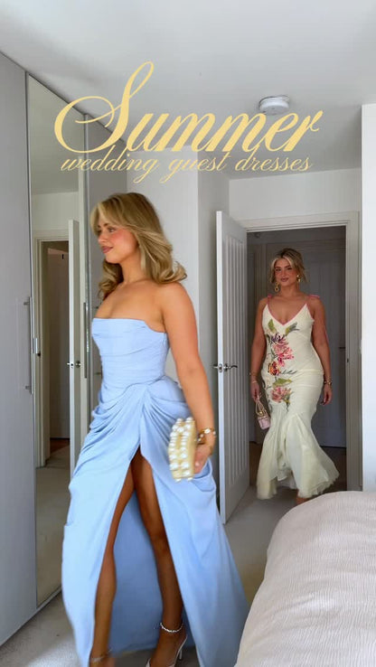 Strapless Draped Design Corset Maxi Dress Blue HV2964