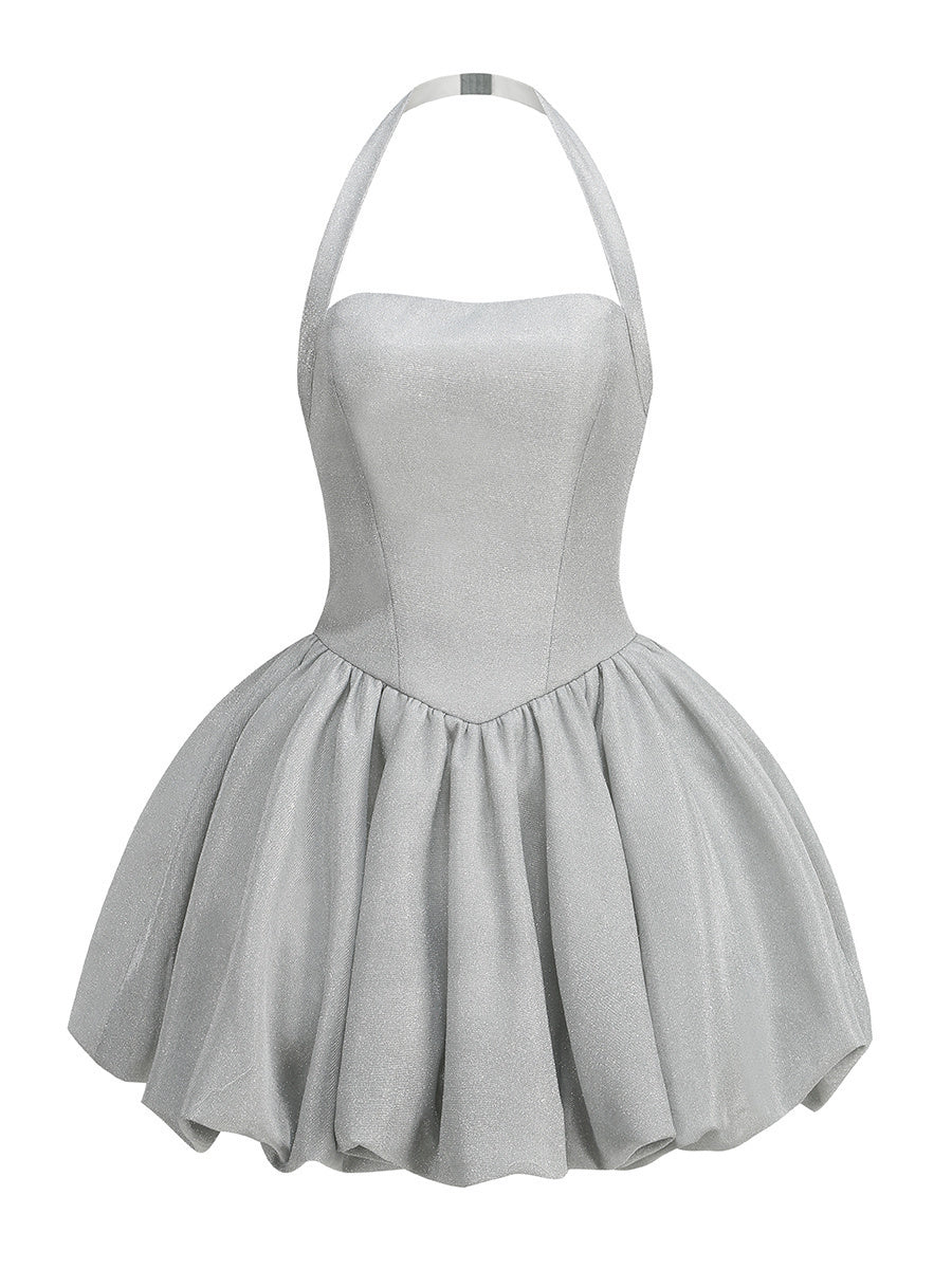 Halter Sparkly Bubble Corset Dress Silver HV2749