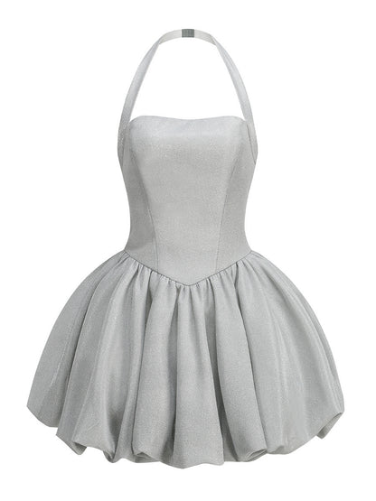 Halter Sparkly Bubble Corset Dress Silver HV2749