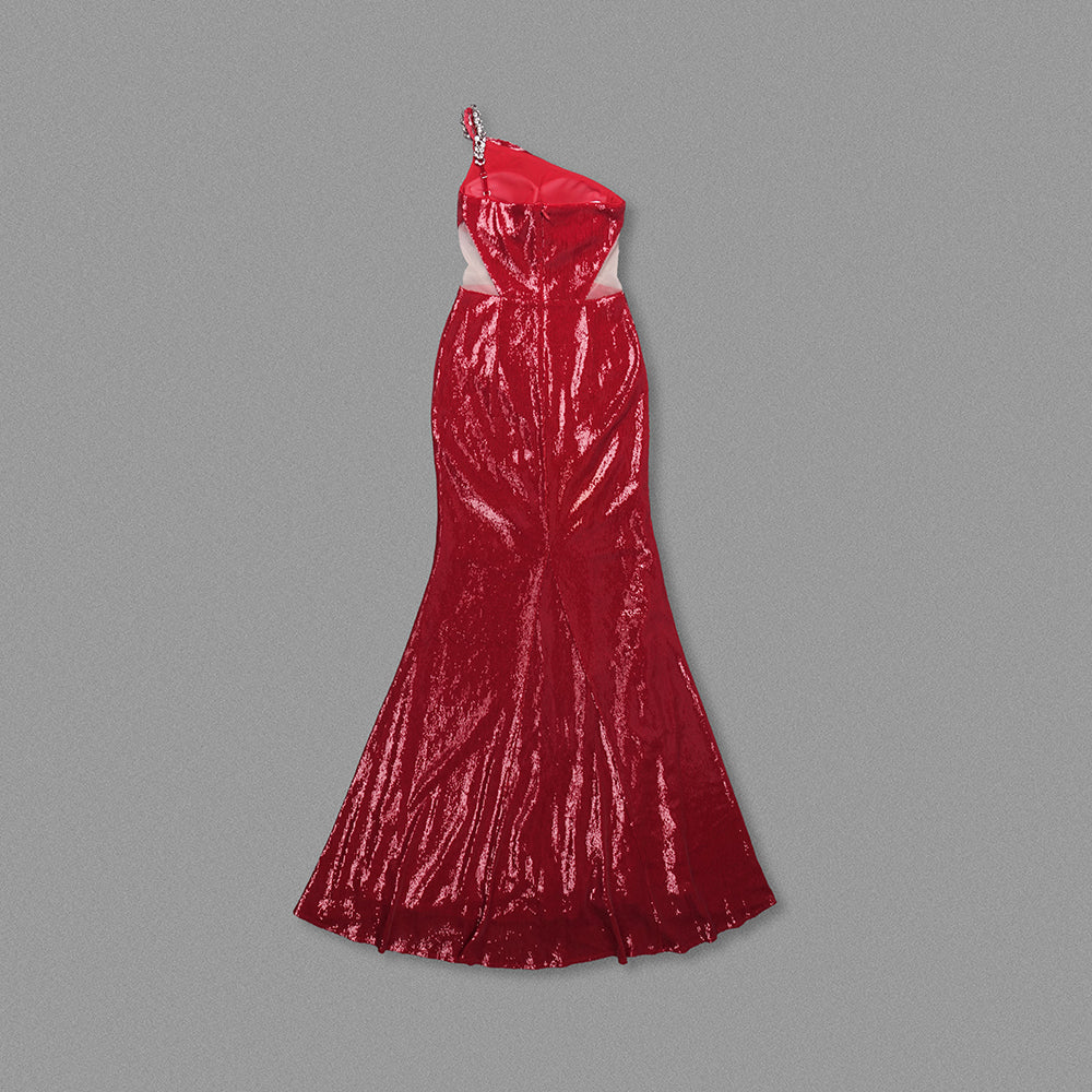 One Shoulder Sequin Maxi Dress Red HV1577